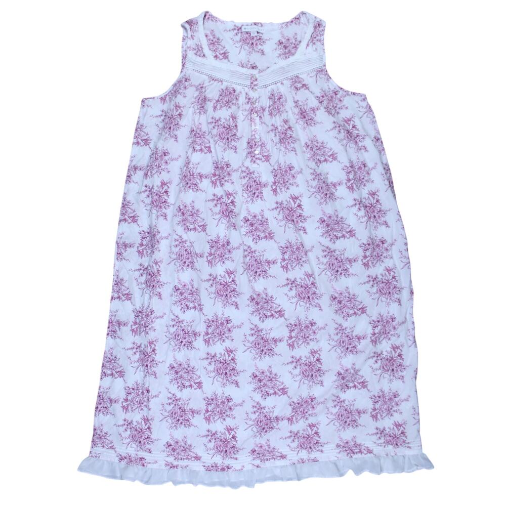 Eileen West sleeveless ballet-length nightgown white pink floral lace sz XL EUC - Picture 2 of 7